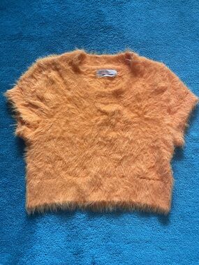 Urban Outfitters Fuzzy Cropped Sweater Short Sleeve in Orange